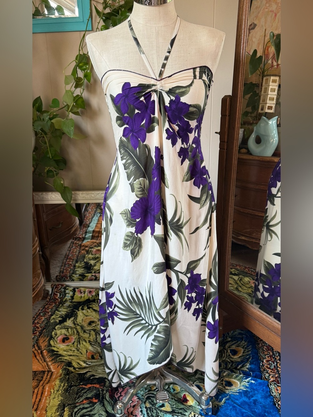 Favant Hawaii Womens Floral Ivory/purple Dress Size Large